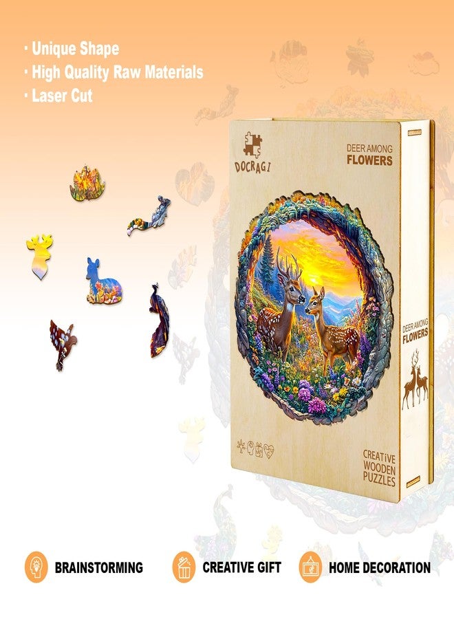 DOCRAGI Wooden Puzzles for Adults - Deer Among Flowers Wooden Jigsaw Puzzle - Unique Animal Shaped Wood Puzzles Adult - Christmas Birthday Gifts for Adults/Friends/Family - 200pcs 11.4 * 11.3in - Image 4