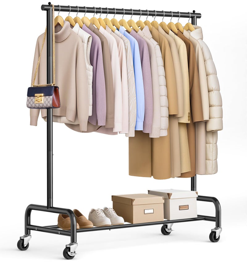 SLEEPING LAMB Heavy Duty Clothing Racks for Hanging Clothes Rack 43 Wide Rolling Garment Rack Metal Clothing Hanger Rack with Wheels Wardrobe Rack for Coats Shirts Dress Black