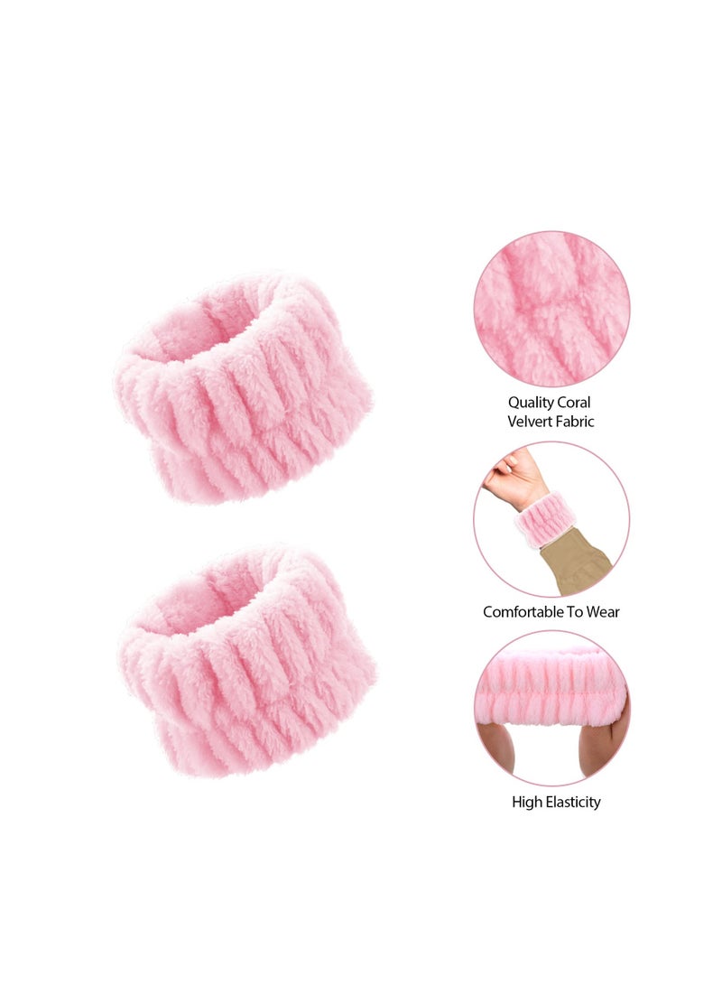 KHAJUL 3PCS Sponge Headband Wristband Sets for Washing Face, Makeup Headbands for Women Girls, Skincare Makeup Removal, Wash Spa Yoga Sports, Shower Head Band Terry Towel Cloth Hair Band (Pink)  - Image 3