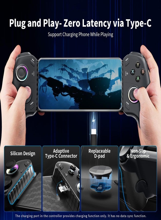 AceGamer وحدة تحكم الألعاب المحمولة AceGamer لسلسلة iPhone 15 / Android (USB-C)، وحدة تحكم هاتف قابلة للتوصيل والتشغيل مع عصي تحكم بتأثير هول/زناد، توربو/قابلة للبرمجة، جهاز تحكم عن بعد لوحدات التحكم، ألعاب سحابية - Image 5