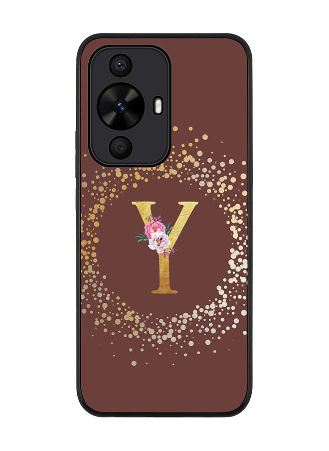 Stylizedd Rugged Black edge case for Huawei nova 12s / Huawei nova 11/ Huawei nova 12 Lite 4G,Custom Monogram Initial Letter Floral Pattern Alphabet - Y (Brown)  - Image 1