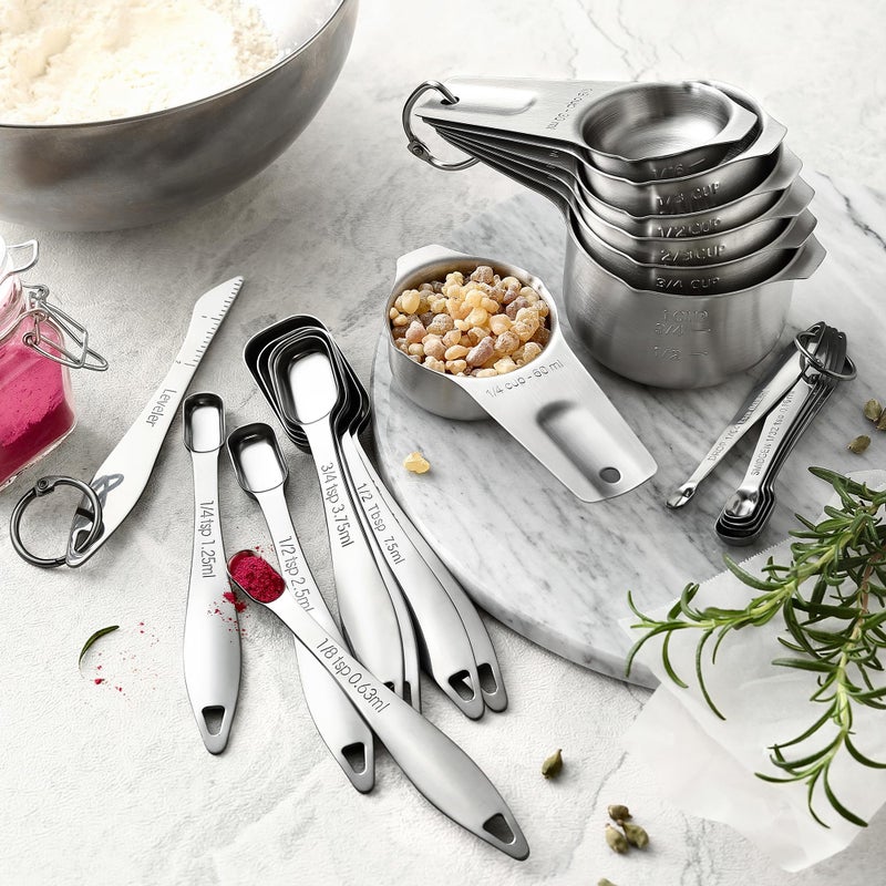 Spring Chef Stainless Steel Measuring Cups & Spoons Set of 20 with Leveler, Nesting 7 Metal Measuring Cups & 13 Spoons for Dry & Liquid Ingredients, Dishwasher Safe Kitchen Tools for Cooking & Baking - Image 3