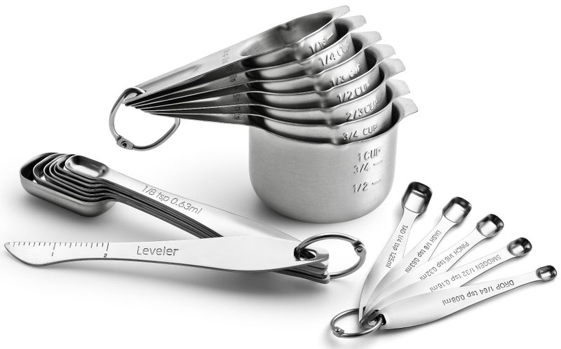 Spring Chef Stainless Steel Measuring Cups & Spoons Set of 20 with Leveler, Nesting 7 Metal Measuring Cups & 13 Spoons for Dry & Liquid Ingredients, Dishwasher Safe Kitchen Tools for Cooking & Baking - Image 1
