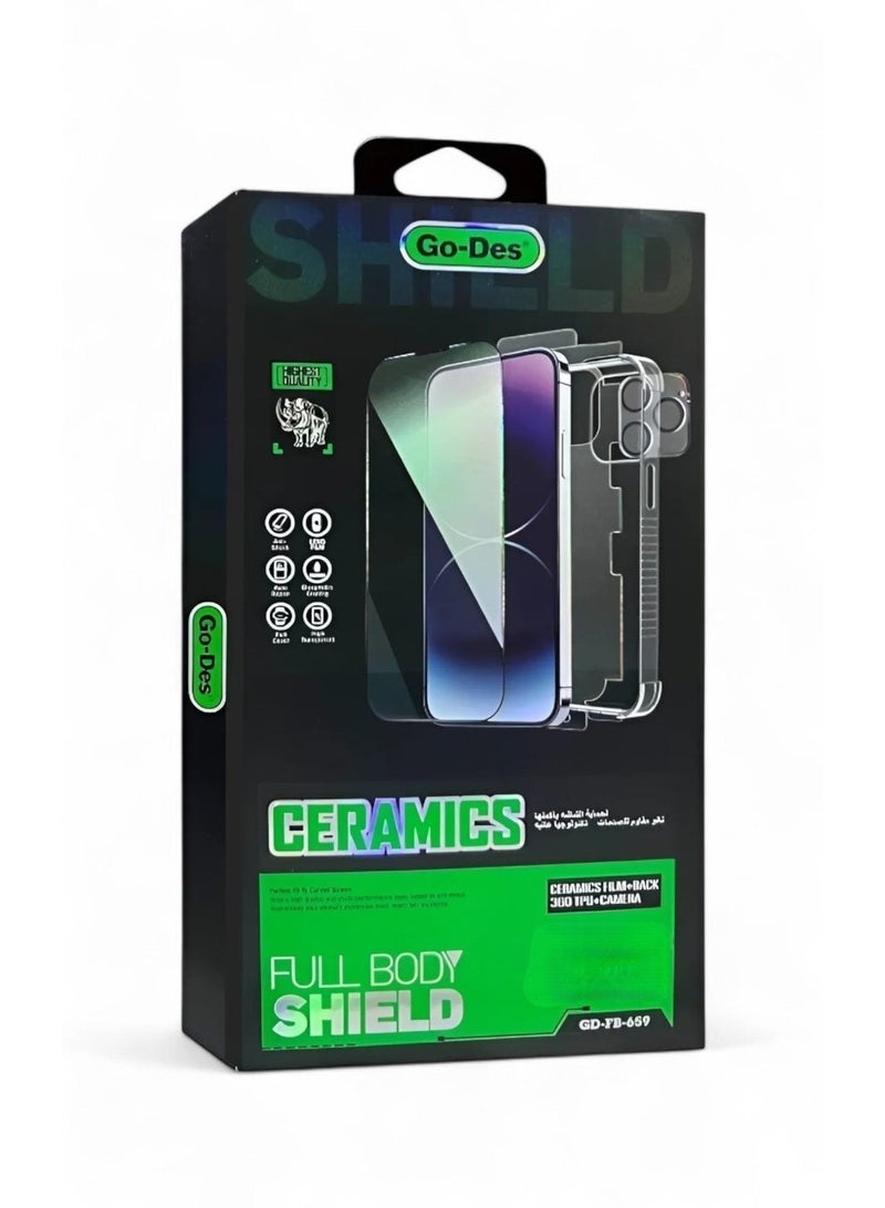 بكج الحماية الكاملة لـ آيفون 14 برو (iPhone 14 Pro) جراب حماية مصنوع من مواد عالية الجودة, حماية الشاشة بوضوح عالي, واقي عدسات الكاميرا, واقي لحماية خلفية الهاتف, حماية قصوى ضد الخدوش والكسر - Image 1