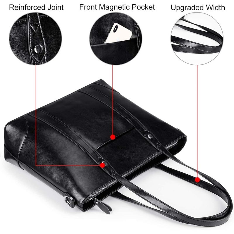 S-ZONE Leather Tote Bag for Women Office Shoulder Handbag 15.6 Inch Work Laptop Briefcase - Image 5