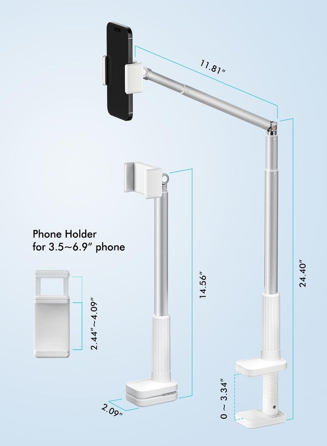Viozon Phone Holder, Flexible Long Arm,Overhead Mount,360° Angle Adjustable,Aluminum Alloy, C Clamp for Headboard Bedside&Table&Desk,Compatible with 3.5"-6.7" Phone,iPhone 14 Plus/Pro Max W - Image 4