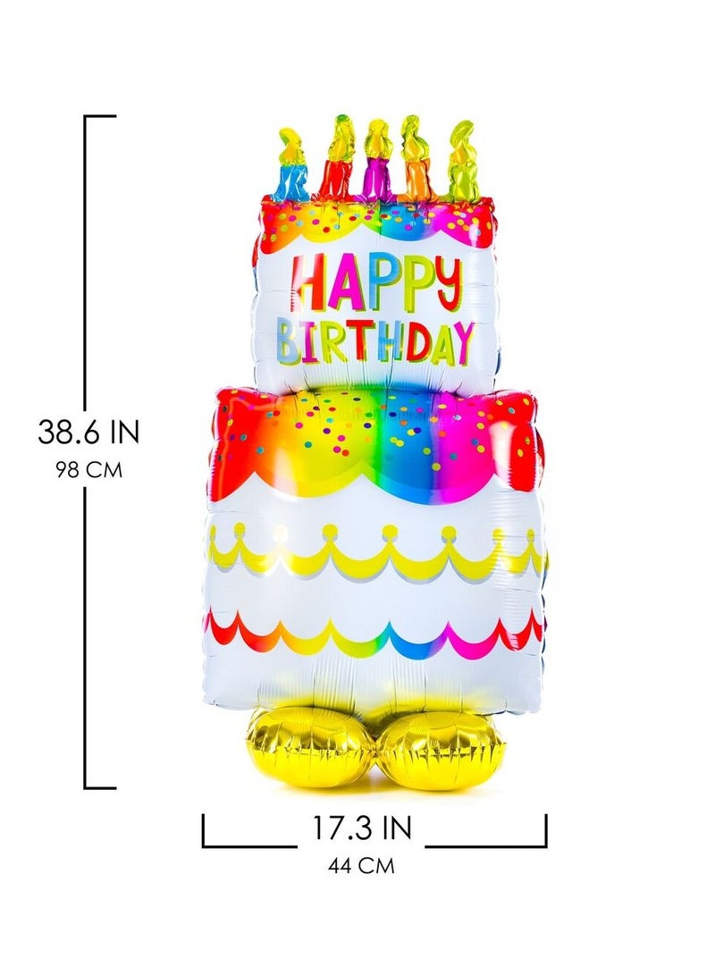 Birthday Cake Foil Balloon Multicolored AirLoonz Balloon Can be Filled with Helium or Air Gift Decoration Birthday Cake - Image 3