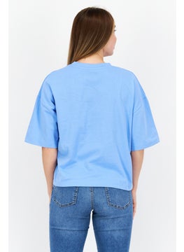 Peanuts Women Crew Neck Short Sleeve Graphic Print T-Shirt, Blue  - Image 4
