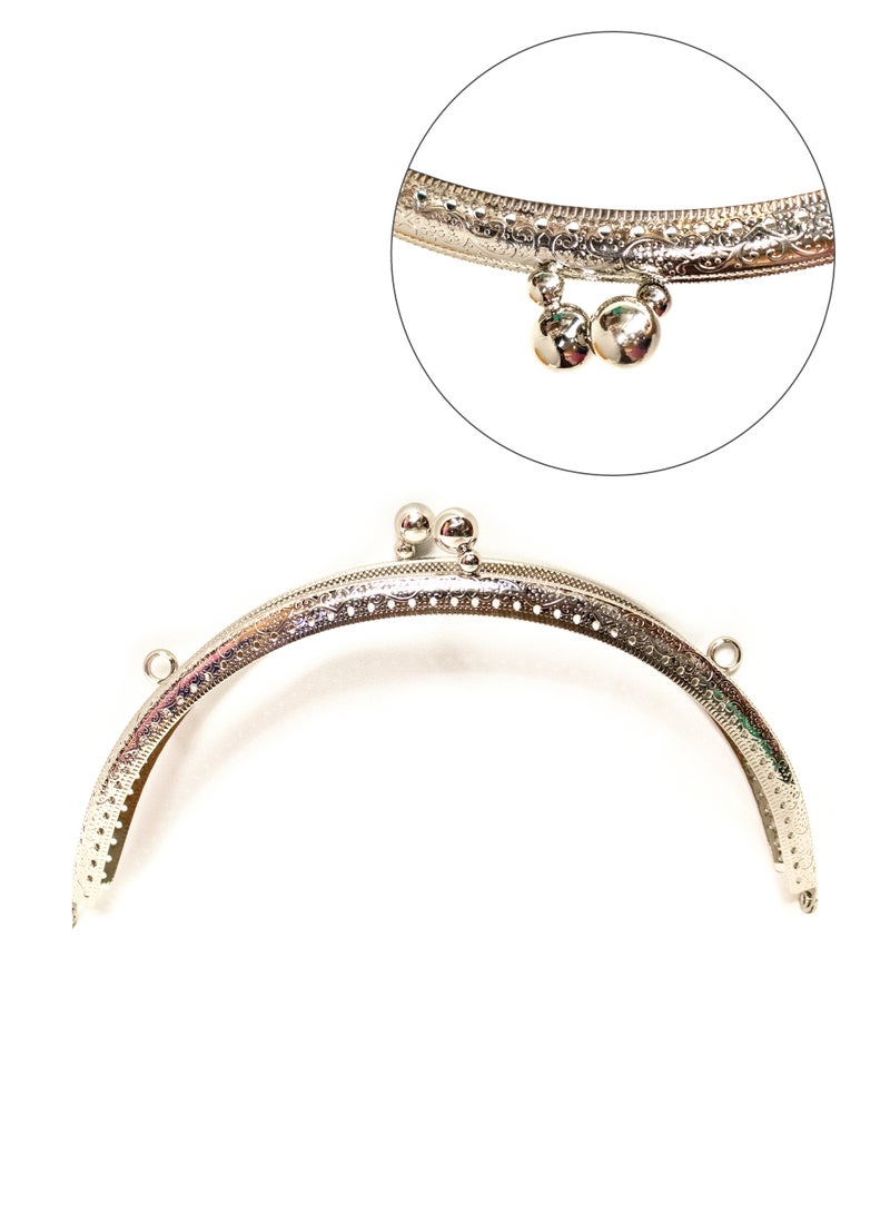 1PC 20cm Metal Purse Frame with Kiss Clasp, Vintage-Style Frame for DIY Coin Purse or Clutch-Silver - Image 1