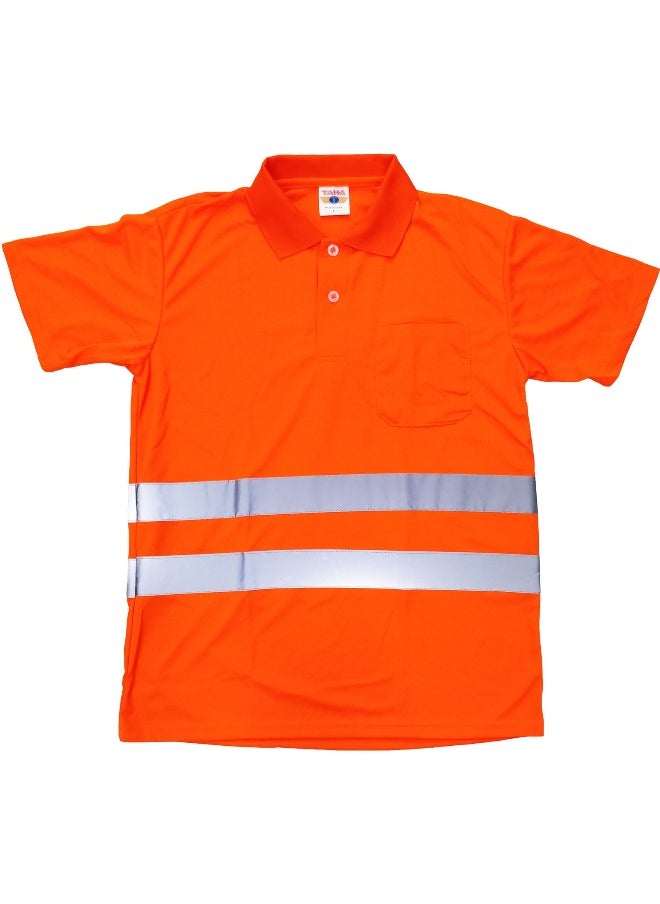 TAHA Safety Dry Fit Material Polo  Shirt with Reflective Strips | 100% Polyester for Industrial Use & Hazardous Environments  | Orange | Size-M 