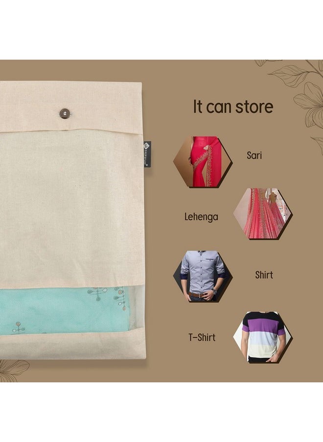Shopoflux SHOPOFLUX Cotton Saree Covers 6 Pieces | Saree Bags | Clothes Bag For Travelling And Wardrobe Organizer With Transparent Mesh Window (16 X 14 Inches) (6), Beige  - Image 5