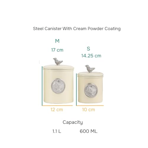 ALCU Matte Cream Powder Coated Steel Kitchen Storage Canister Set – Medium & Small (1.4L & 1L), Kitchen Container Set, Airtight Jars, Storage Boxes, Canisters Set for Kitchens (Set of 2) - Image 2