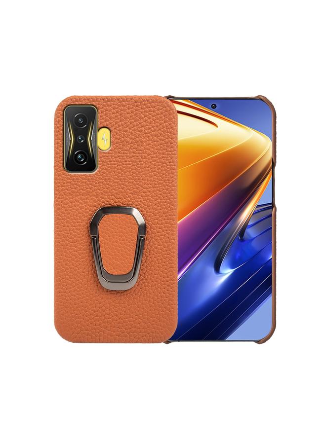erorex Case For Xiaomi Poco F4 GT Ring Holder Litchi Texture Genuine Leather Phone Case - Image 1