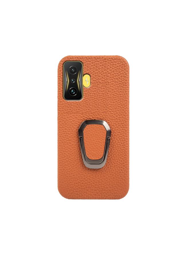 erorex Case For Xiaomi Poco F4 GT Ring Holder Litchi Texture Genuine Leather Phone Case - Image 2