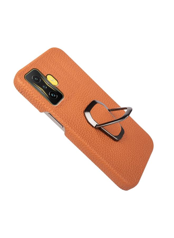 erorex Case For Xiaomi Poco F4 GT Ring Holder Litchi Texture Genuine Leather Phone Case - Image 4