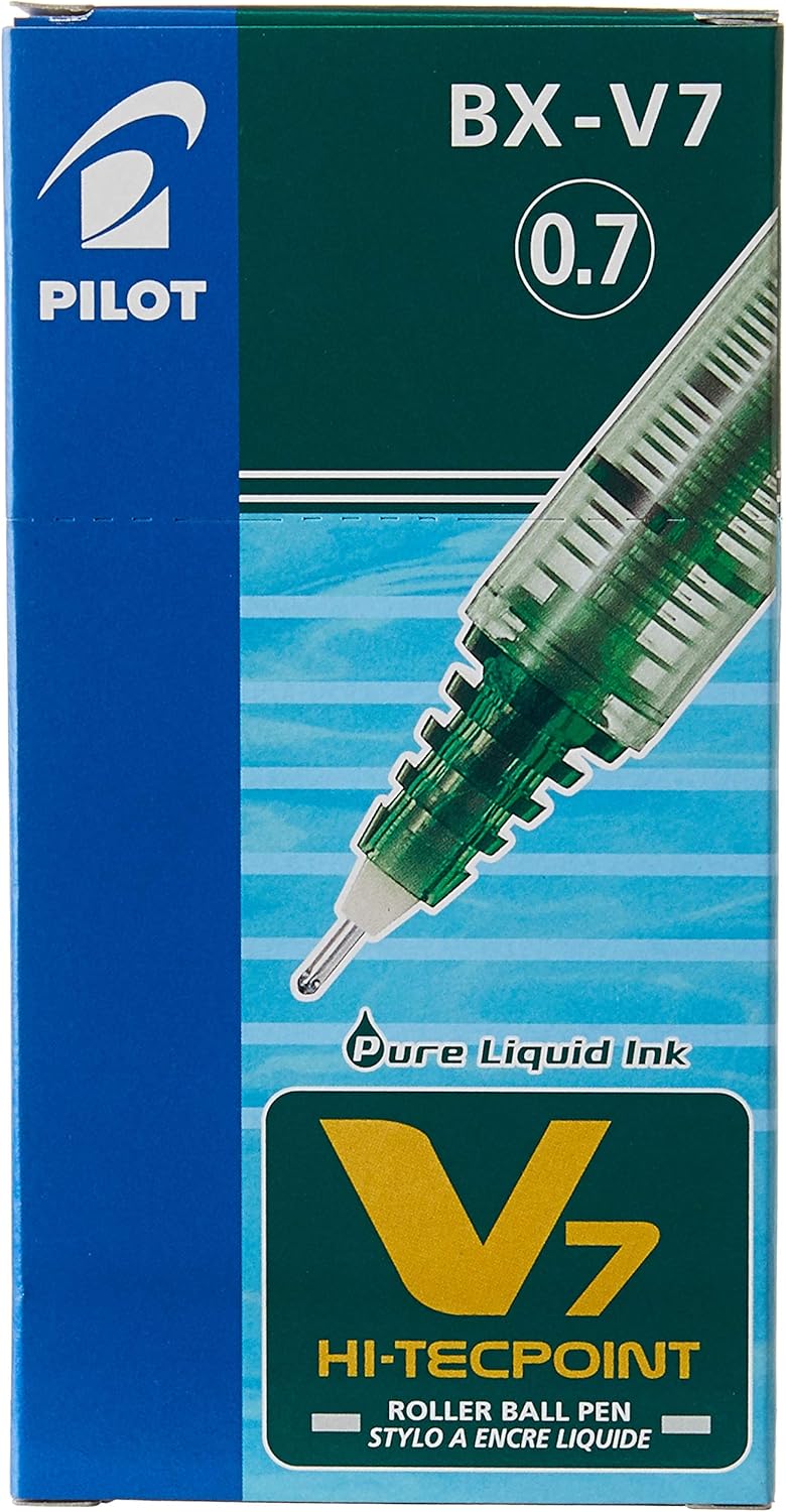 Pilot V7 Hi-Tecpoint Rollerball Pen, 0.7 mm Tip - Green, Box of 12 - Image 3