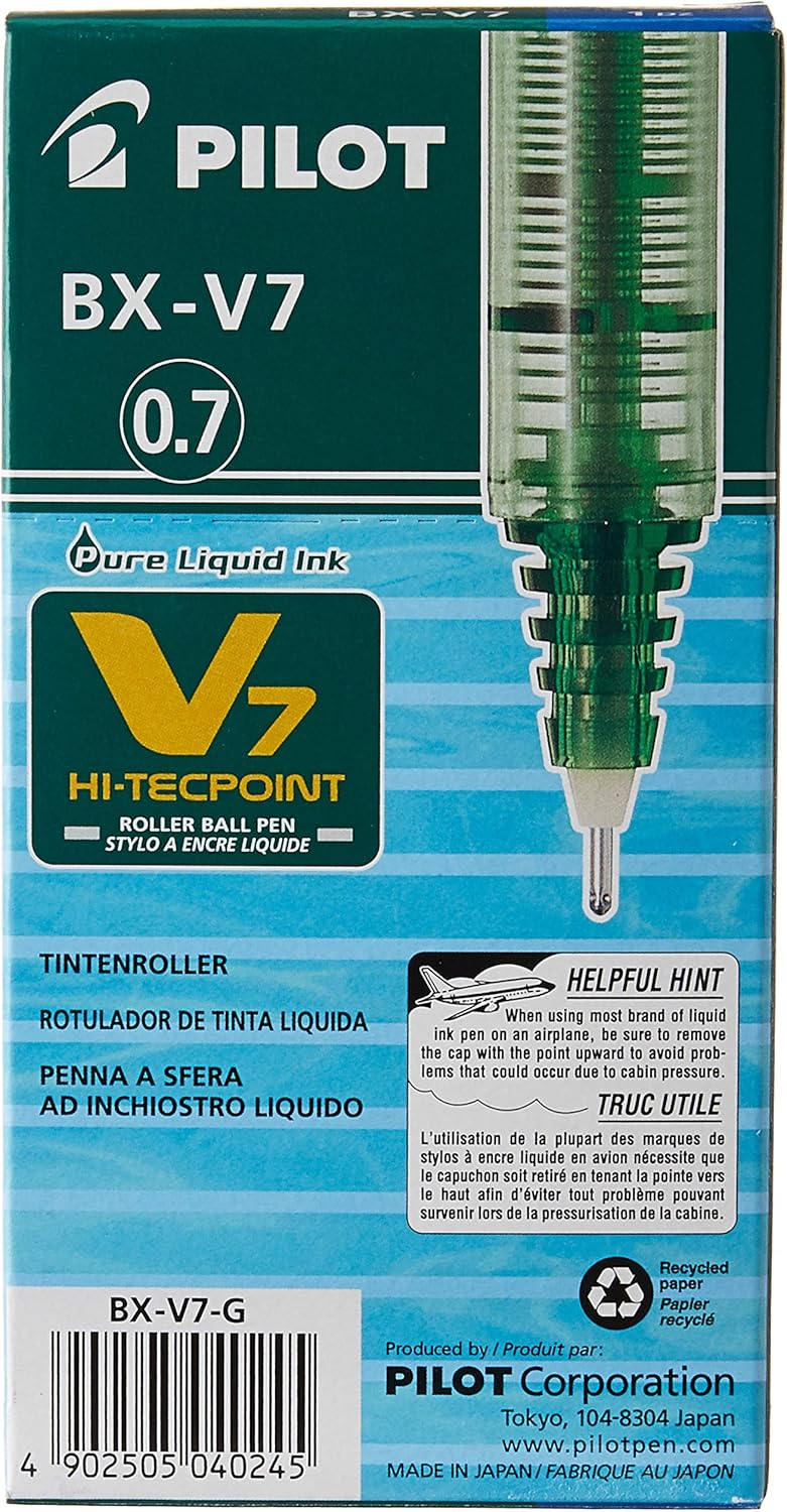 Pilot V7 Hi-Tecpoint Rollerball Pen, 0.7 mm Tip - Green, Box of 12 - Image 4