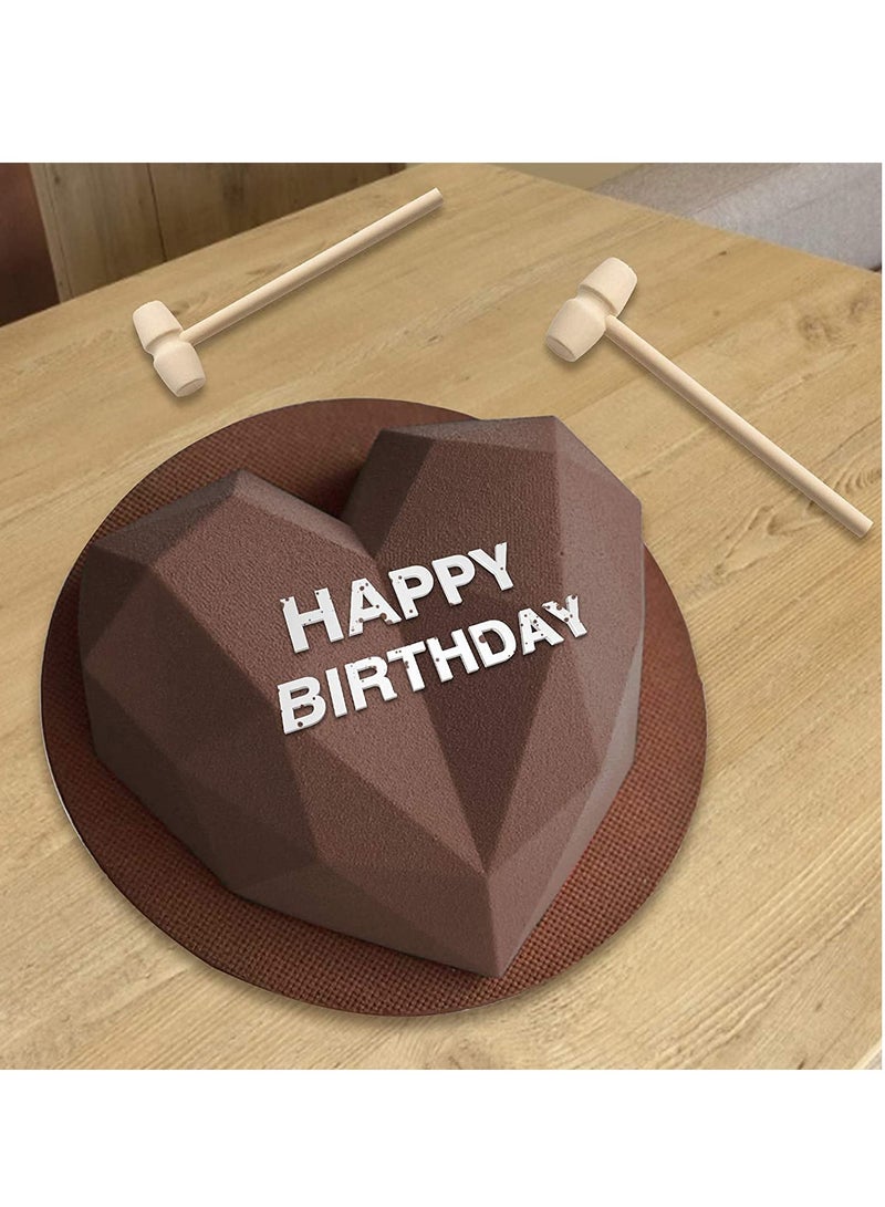SOLARAE Diamond Heart Shape Mousse Cake Mold Trays - Silicone Chocolate Dessert Baking Pan - Z Letters/Numbers Chocolate Mold with 6Pcs Wooden Hammers Love for Cake Decoration Candy Making Chocolate - Image 3