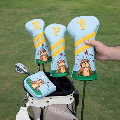 Acebirdie Golf Club Headcover for Driver Covers Fairway Wood Covers Hybrid Covers Gopher Style Premium Leather 3 Wood Headcover Set with Interchangeable No Tags Golf Club Covers for Hybrid1pcs - Image 3