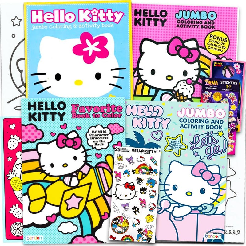 Hello Kitty Coloring and Activity Books Super Set ~ 4 Hello Kitty Books, Stickers, and Beach Kids Door Hanger | Styles May Vary - Image 1