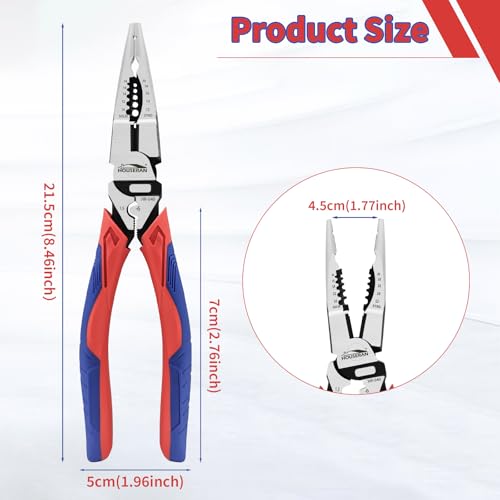 HOUSERAN Needle Nose Pliers, Long Needle Nose Pliers with Wire Stripper and Crimper, 8.4 Inch Long Lose Pliers, 5-in-1 Needle Nose for Bending, Crimping, and Stripping - Image 2