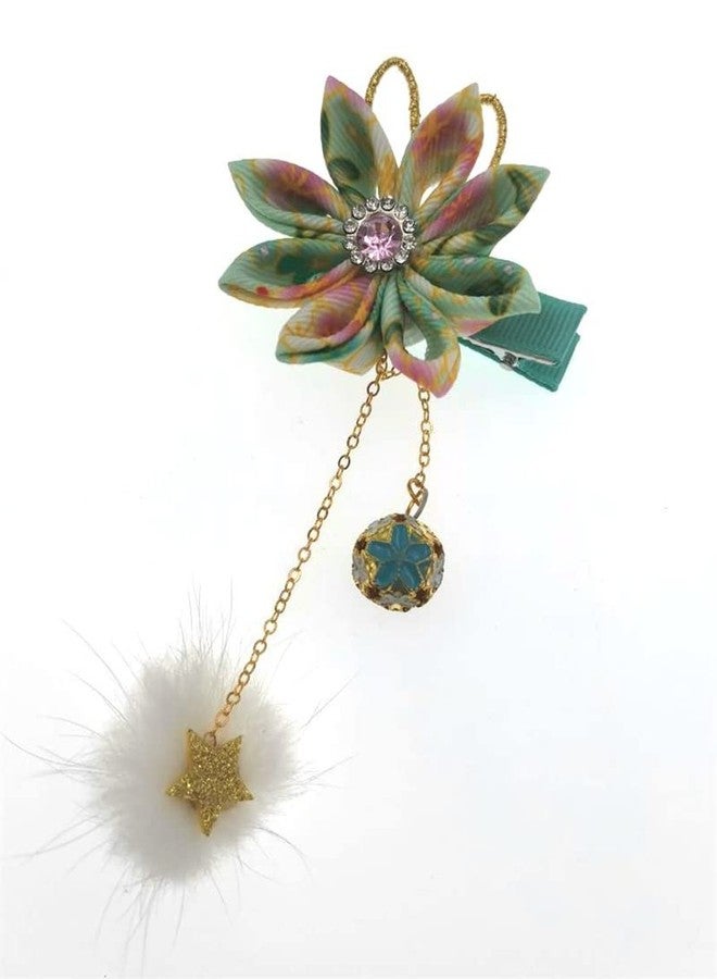 MIAO WU 1pair Classical Hair Clips Floral Pompom Tassel Hair Clip Vintage Hair Pin Hanfu Hair Barrette Hair Accessories for Women Girls Ladies (Green) - Image 4