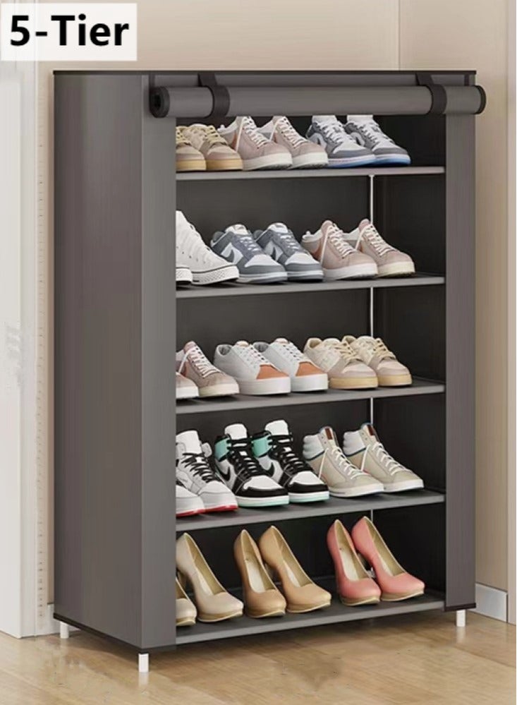 Kutis 5-Tiers Simple Shoe Rack Assembly Shoe Rack Storage Organizer Steel Pipe/Non-Woven Grey 60x30x92 cm - Image 1