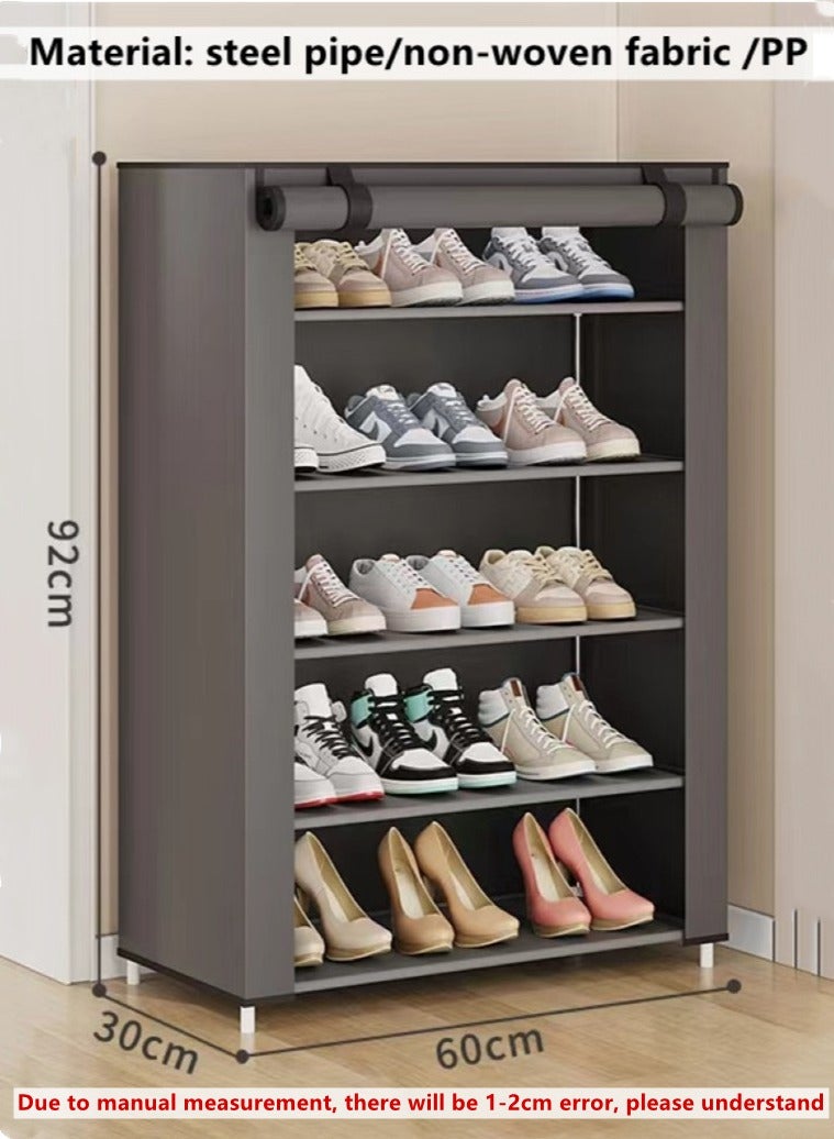 Kutis 5-Tiers Simple Shoe Rack Assembly Shoe Rack Storage Organizer Steel Pipe/Non-Woven Grey 60x30x92 cm - Image 5