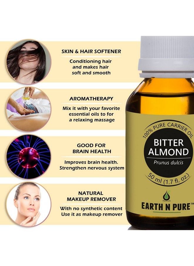 Earth N Pure Bitter Almond Oil (Badam Oil) ; 50 Ml ; Coldpressed 100% Pure & Natural Unrefined Undiluted &Therapeutic Grade Carrier Oilpromotes Healthy Looking Skin  - Image 3