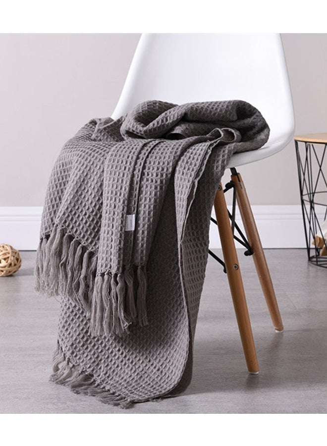 Waffle Knit Throw Blanket for Couch Sofa Chair Bed Home Decoration, Soft Warm Cozy Light Weight for Spring Summer Fall 130cm * 160cm Including Tassels (Dark Gray) ﻿ - Image 1