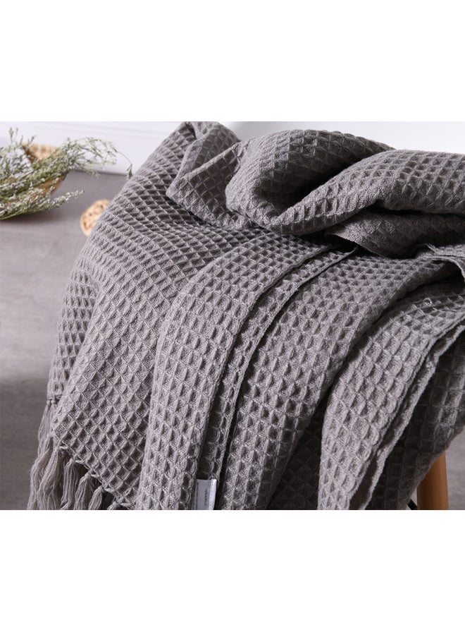 Waffle Knit Throw Blanket for Couch Sofa Chair Bed Home Decoration, Soft Warm Cozy Light Weight for Spring Summer Fall 130cm * 160cm Including Tassels (Dark Gray) ﻿ - Image 3