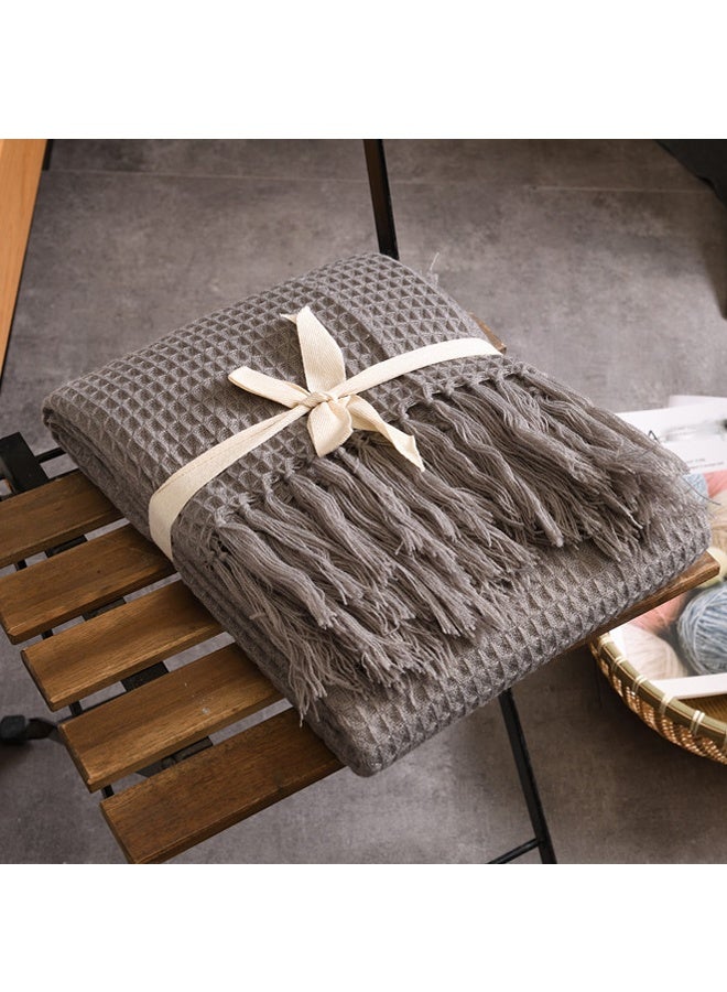 Waffle Knit Throw Blanket for Couch Sofa Chair Bed Home Decoration, Soft Warm Cozy Light Weight for Spring Summer Fall 130cm * 160cm Including Tassels (Dark Gray) ﻿ - Image 5