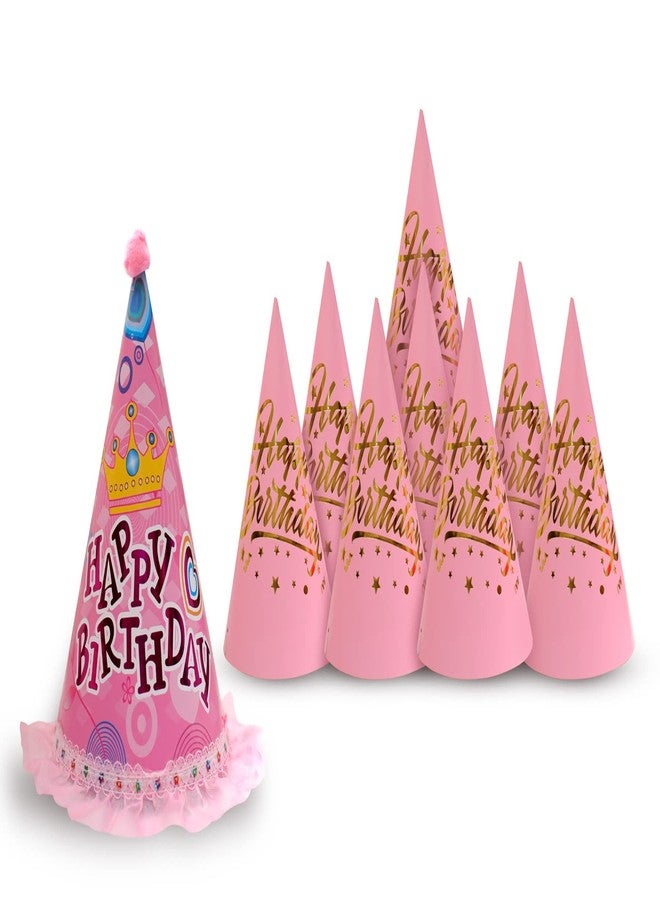 VMD, Happy Birthday Cap For Kids - Set of 9 Pcs Theme Caps | Birthday Decoration Items | Birthday Cap For Boy, Girls | Multicolor Caps For Kids | Birthday Cap For 1st Birthday Boy (6, PINK)