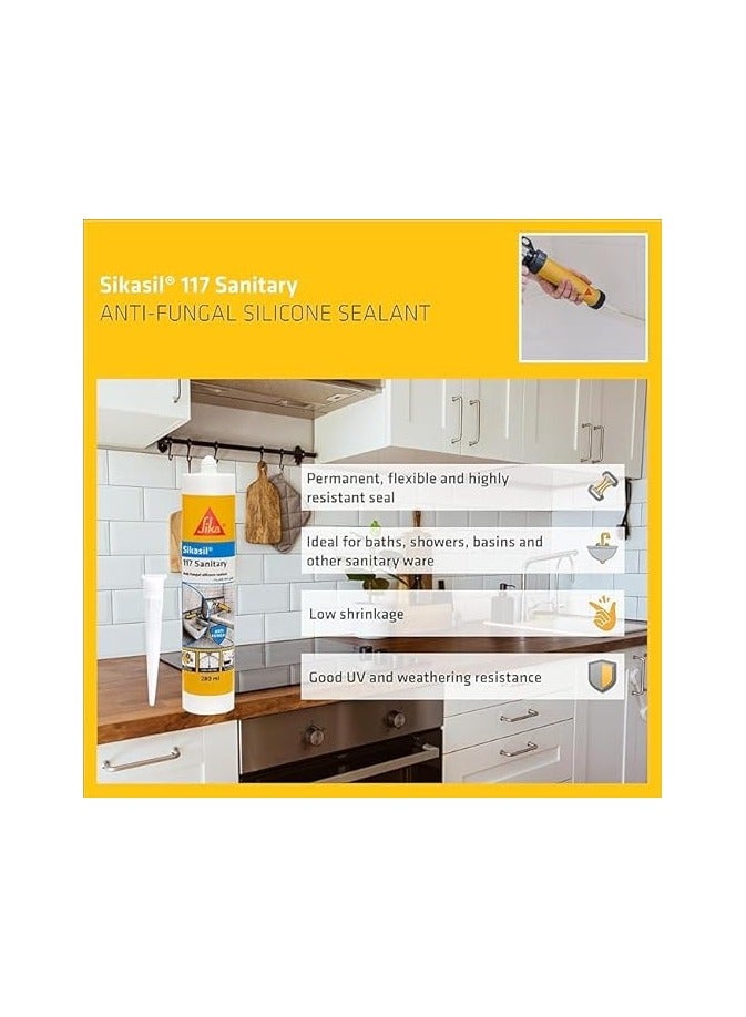 سيكا - مانع تسرب سيليكوني مضاد للفطريات للاستخدامات الصحية - سيكاسيل-١١٧ شفاف صحي - مقاوم للعوامل الجوية - عبوة ٢٨٠ مل - Image 4