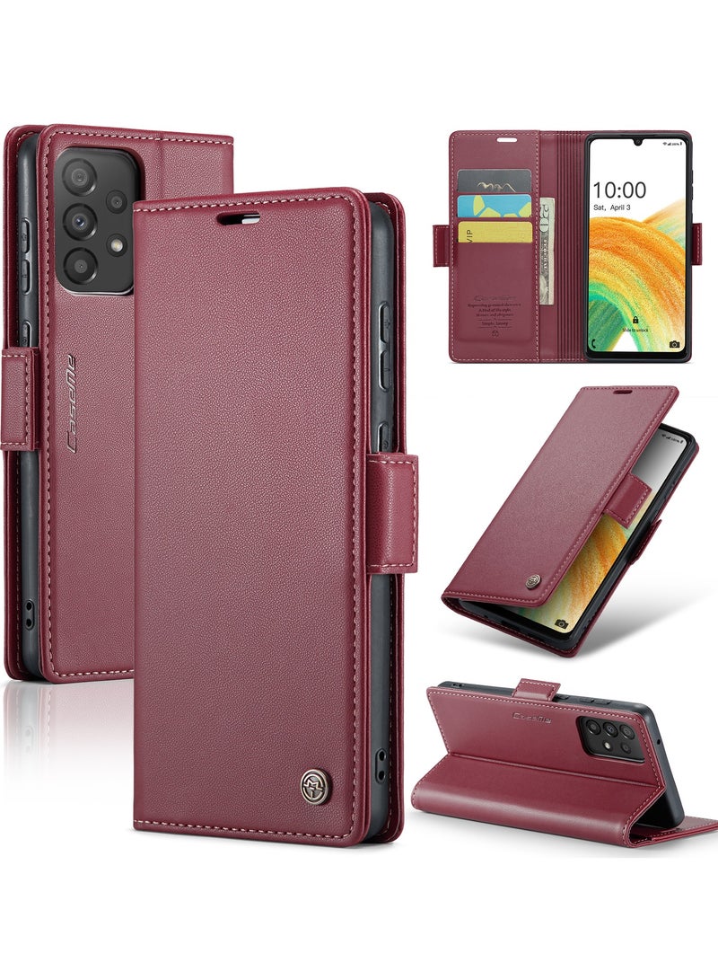 حافظة محفظة جلدية فاخرة مع مسنده لسامسونج جالاكسي ايه 33 5 جي-احمر - Image 1