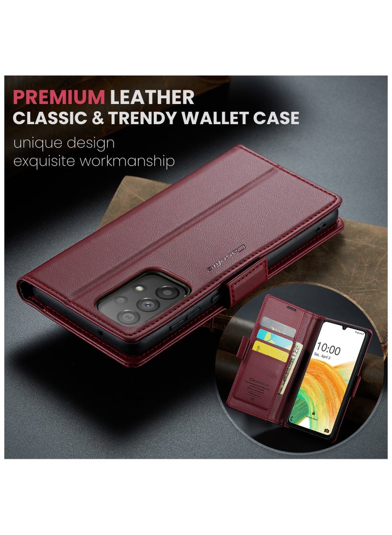 حافظة محفظة جلدية فاخرة مع مسنده لسامسونج جالاكسي ايه 33 5 جي-احمر - Image 2