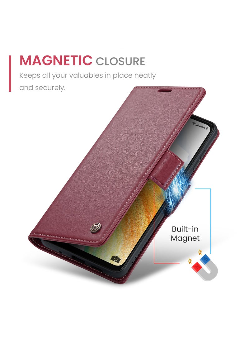 حافظة محفظة جلدية فاخرة مع مسنده لسامسونج جالاكسي ايه 33 5 جي-احمر - Image 4