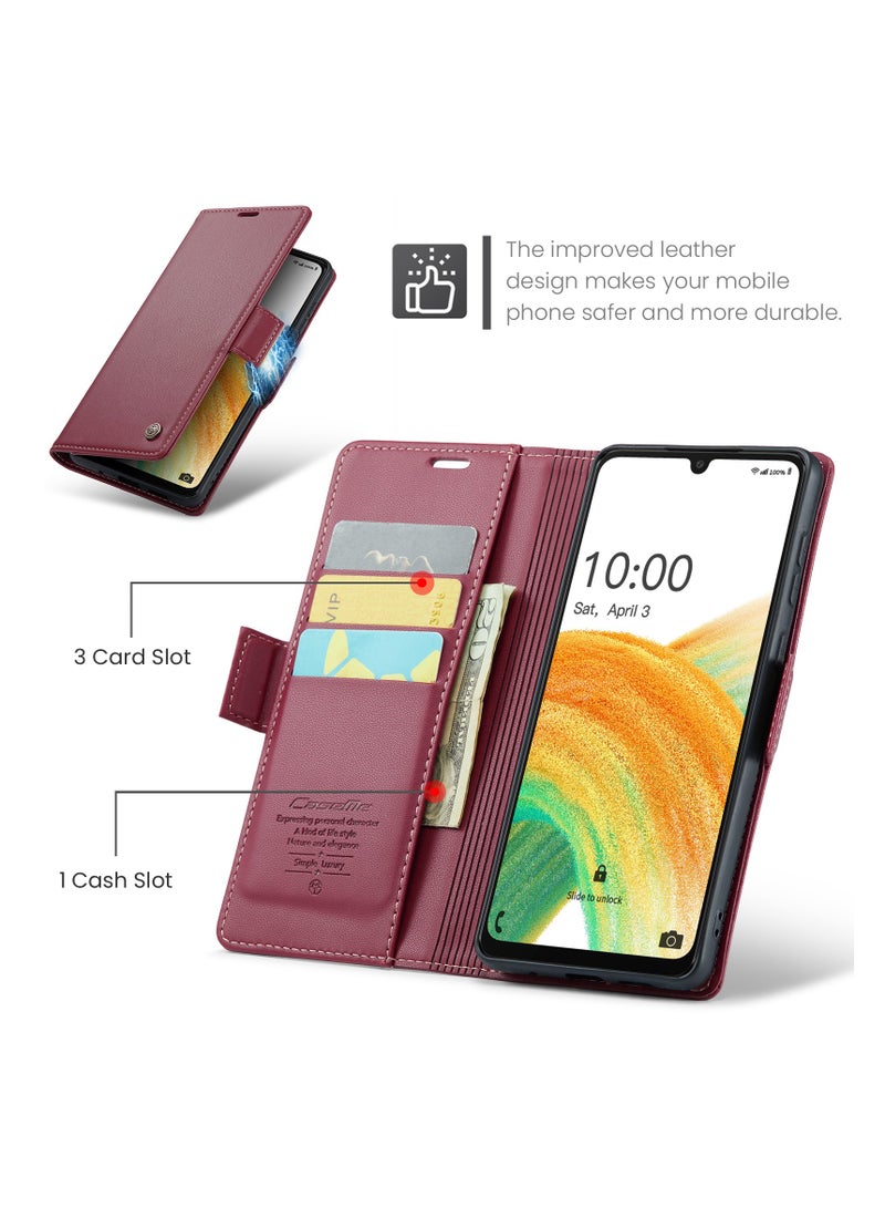 حافظة محفظة جلدية فاخرة مع مسنده لسامسونج جالاكسي ايه 33 5 جي-احمر - Image 5