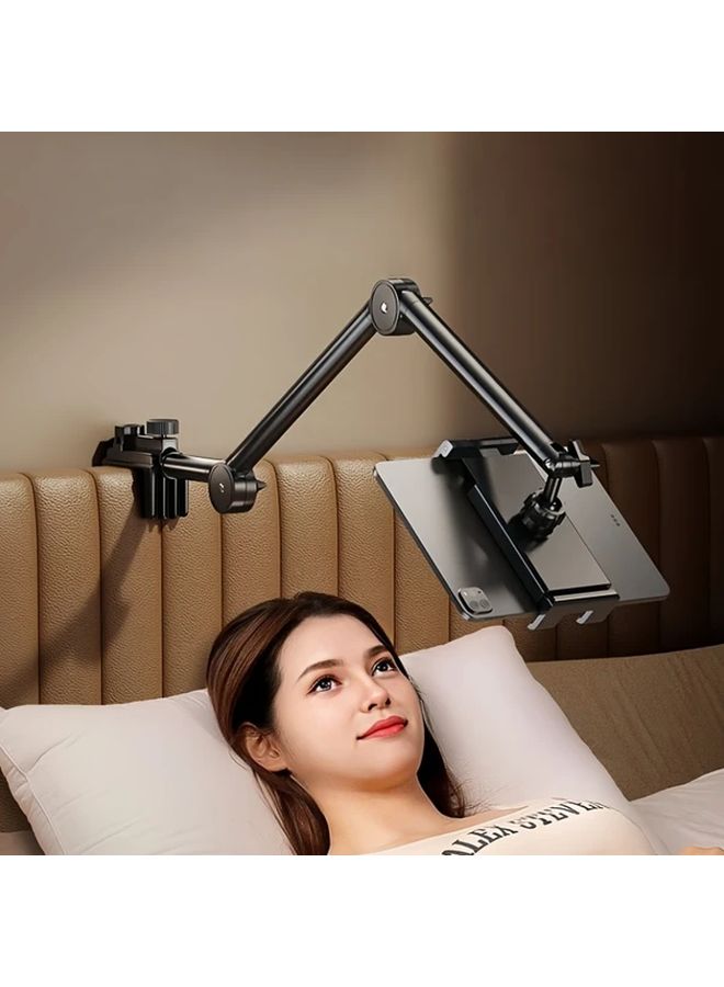 حامل معدني قابل للطي وقابل للتعديل للهواتف والأجهزة اللوحية 360 درجة دوار باللون الأسود - Image 1