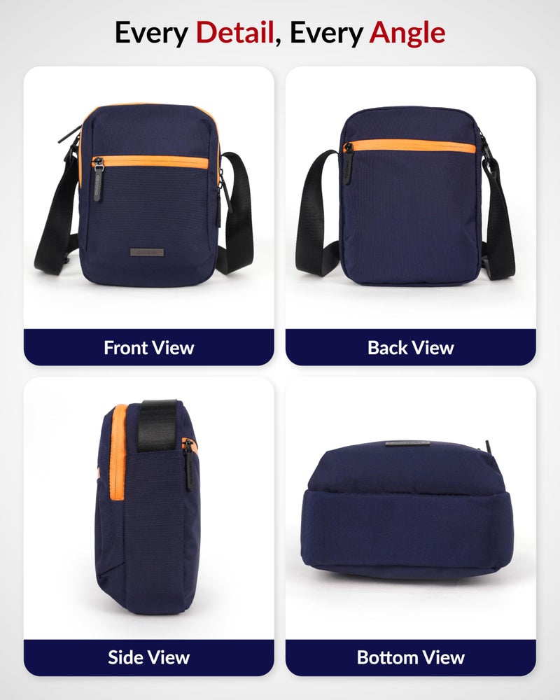 Destinio Padded Sling Bag for Men & Women | Side Shoulder Pouch | Crossbody Bag for Travel Use | Organizer for Mobile, Passport & Cash | Water Resistant Zipper, Internal Key Holder, Anti-Theft (Blue) - Image 5