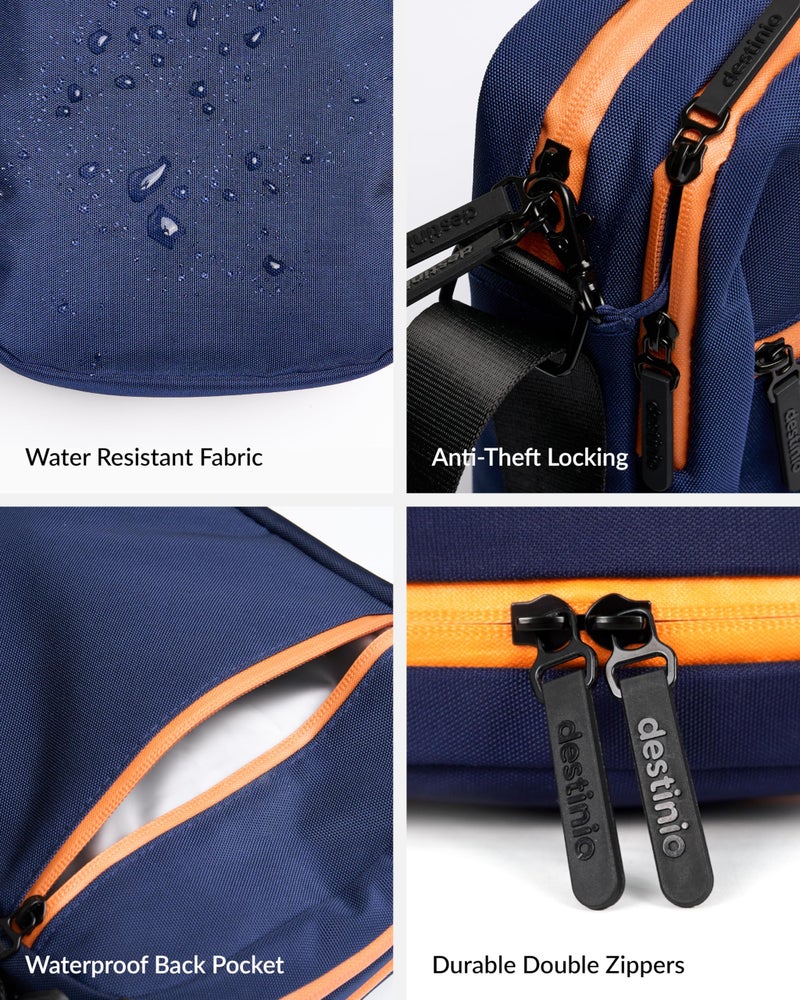 Destinio Padded Sling Bag for Men & Women | Side Shoulder Pouch | Crossbody Bag for Travel Use | Organizer for Mobile, Passport & Cash | Water Resistant Zipper, Internal Key Holder, Anti-Theft (Blue) - Image 4