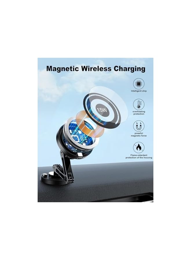 Green Tiger Magnetic Wireless Car Mount Charger, 15W Fast Charging Mag-Safe Car Mount,Magnetic Car Phone Holder Mount, for iPhone 15, 14, 13, 12 and All Smartphones - Image 2