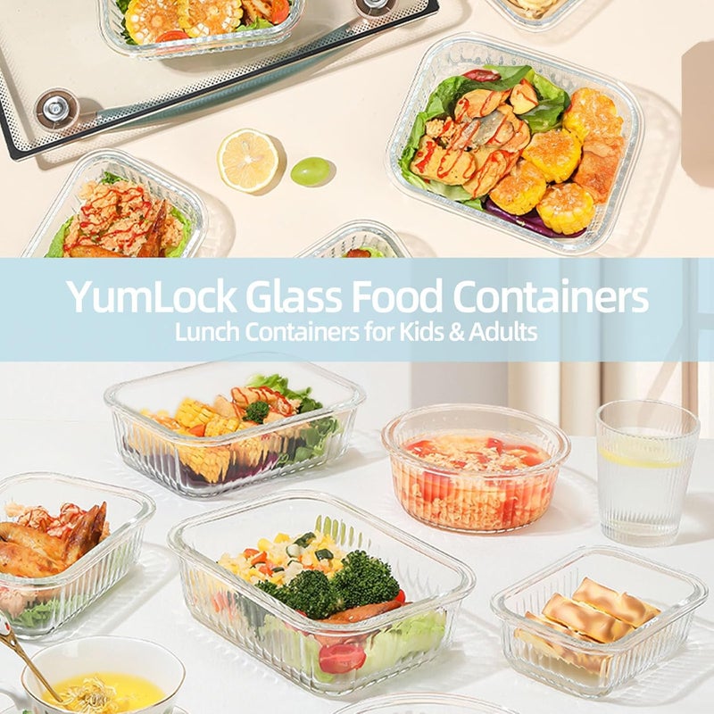 YumLock Glass Food Storage Containers with Lunch Bag, 3 & 2 Compartments, Meal Prep Container Microwave Safe with Lids - Pantry & Kitchen Storage, Lunch Containers for Kids & Adults, Bento Box, Pink - Image 2