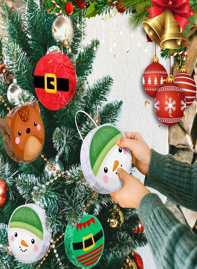 Liliful 12 Pcs Mini Christmas Piñata Bulk Small Xmas Santa Claus Snowman Elk Tree Decor Christmas Mexican Piñata for Birthday Holiday Decoration, 4 x 4 x 1.5'' - Image 3