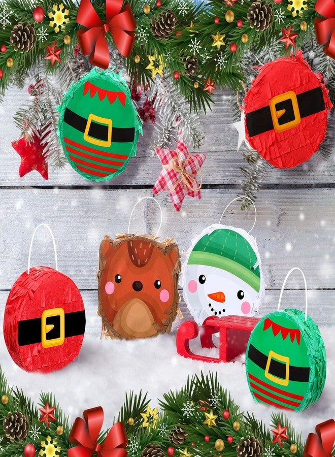 Liliful 12 Pcs Mini Christmas Piñata Bulk Small Xmas Santa Claus Snowman Elk Tree Decor Christmas Mexican Piñata for Birthday Holiday Decoration, 4 x 4 x 1.5'' - Image 4