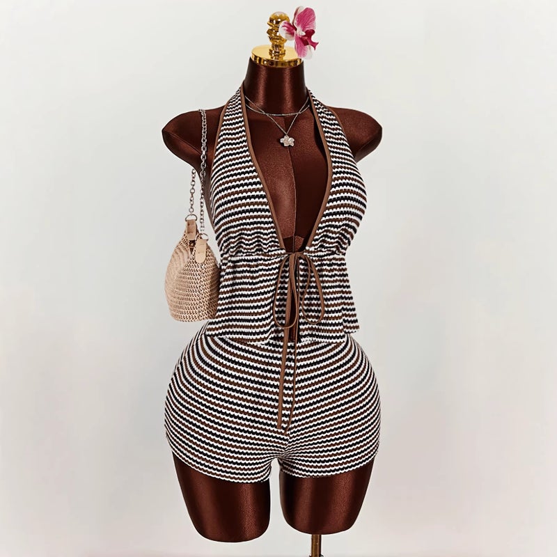 Women's Striped Casual Two-Piece Set - Image 3