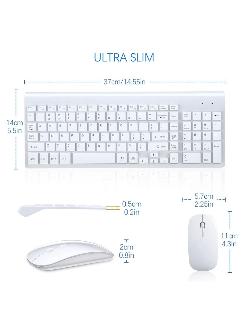 Generic - Wireless Keyboard and Mouse Ultra Slim Combo, 2.4G Silent Compact USB Mouse and Scissor Switch Keyboard Set with Cover, 2 AA and 2 AAA Batteries, for PC/Laptop/Windows/Mac - White - Image 1