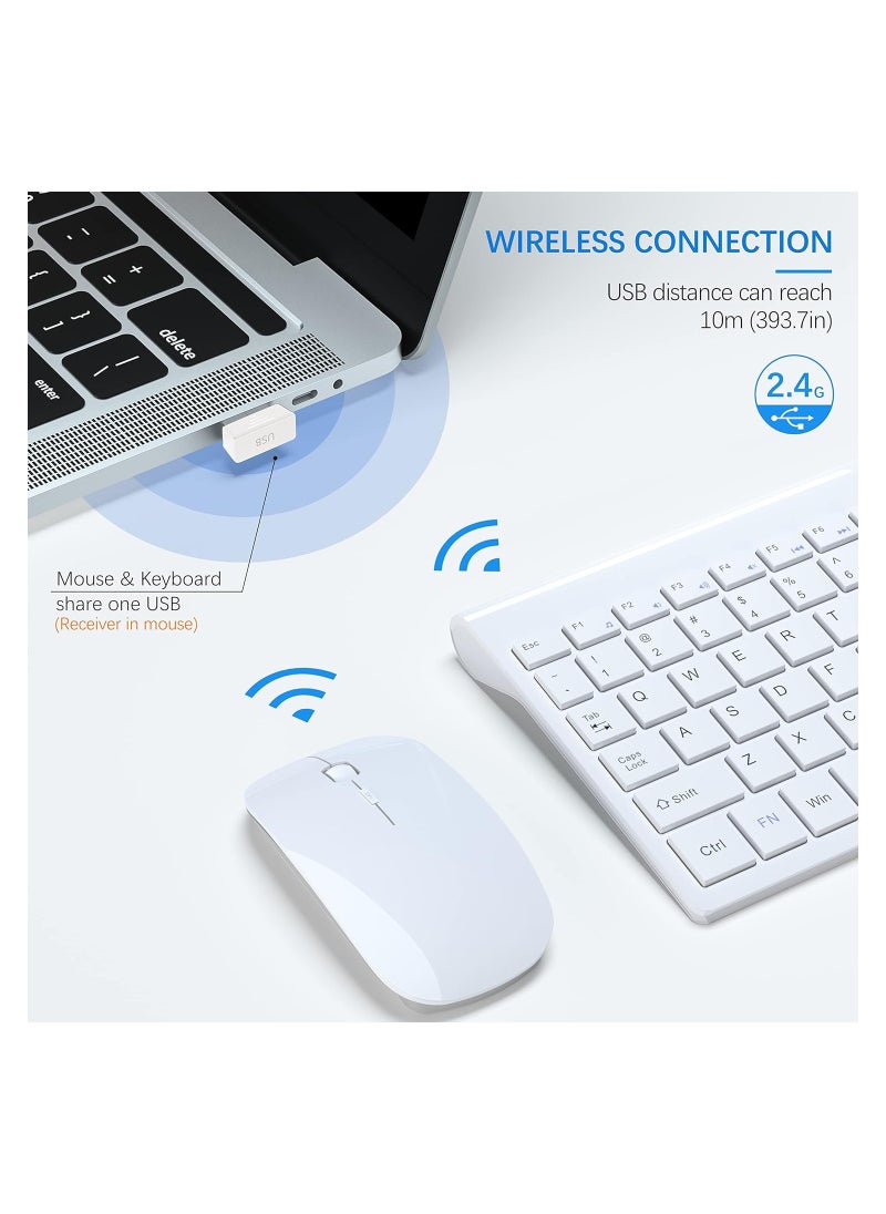 Generic - Wireless Keyboard and Mouse Ultra Slim Combo, 2.4G Silent Compact USB Mouse and Scissor Switch Keyboard Set with Cover, 2 AA and 2 AAA Batteries, for PC/Laptop/Windows/Mac - White - Image 1