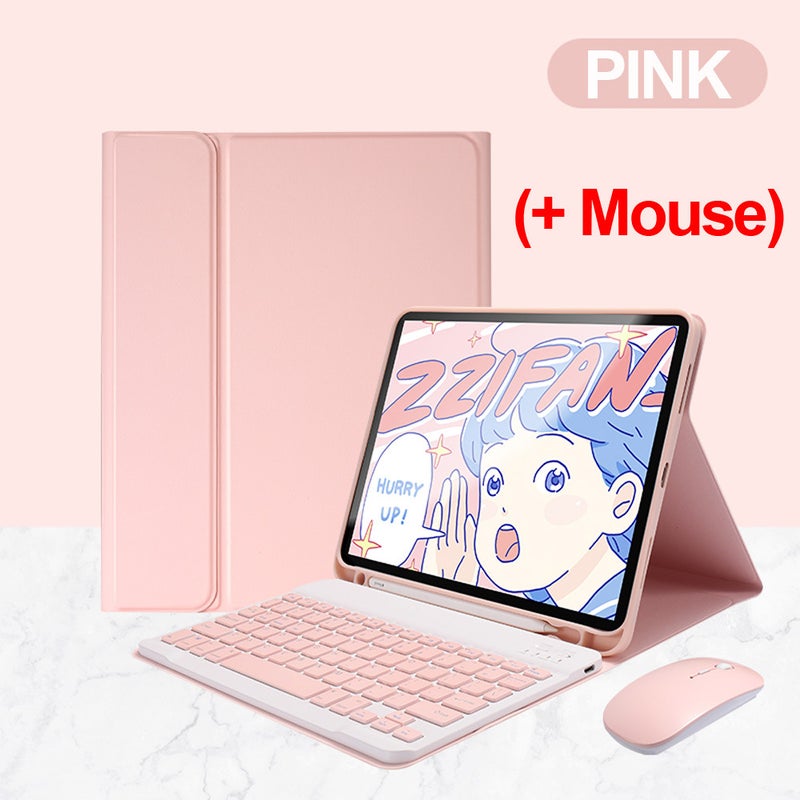 Suitable for 2021iPad pro11 inch tablet wireless bluetooth keyboard case dual-mode bluetooth leather case 10 Pink leather case + pink keyboard + pink(dual-mode charging) iPad air4/air5 - Image 1
