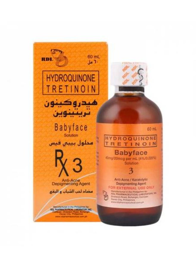 Babyface Hydroquinone Tretinoin No 3 Solution Clear Anti Acne Depigmenting Agent 60ml